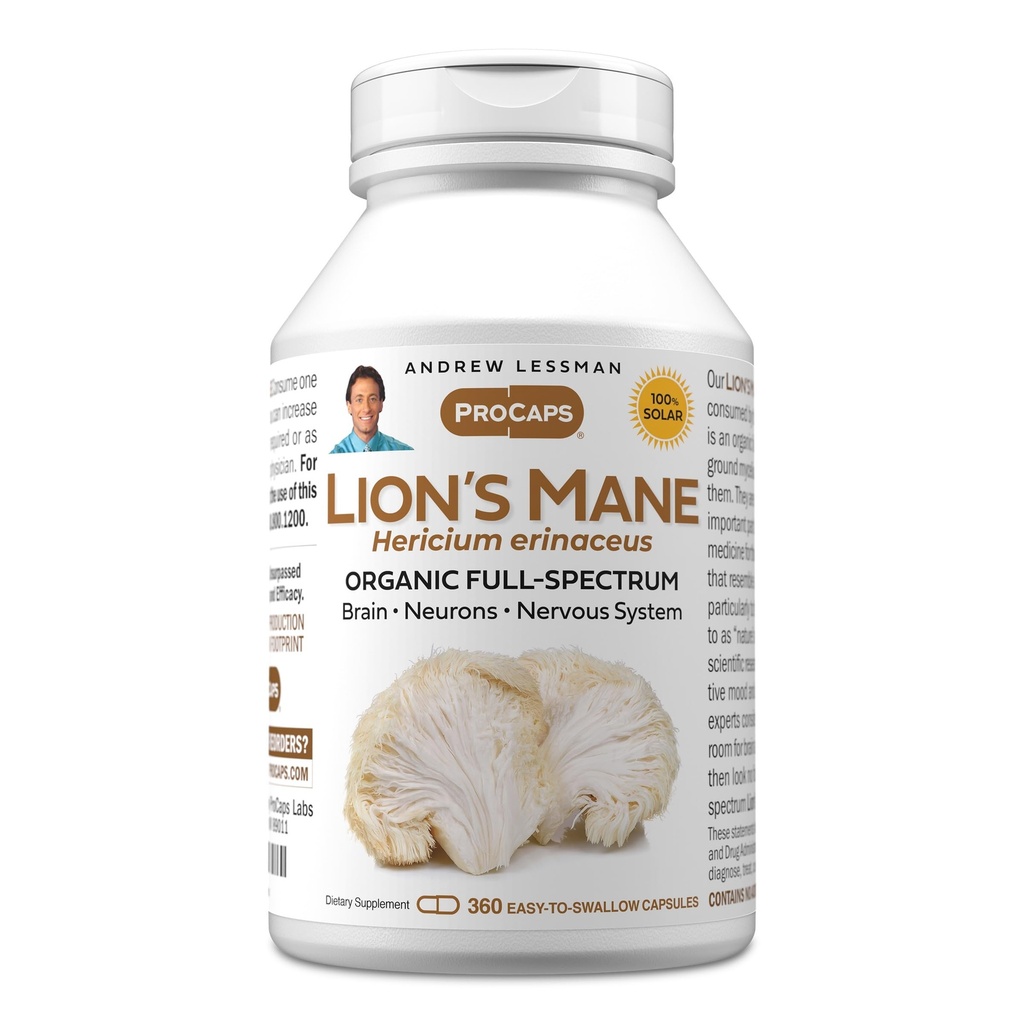 Andrew Lessman Lion的Mane 360 Capsules - 有机全谱Lion的Mane蘑菇提取器 - 支持健康脑,认知和神经系统功能 - 无添加剂.
