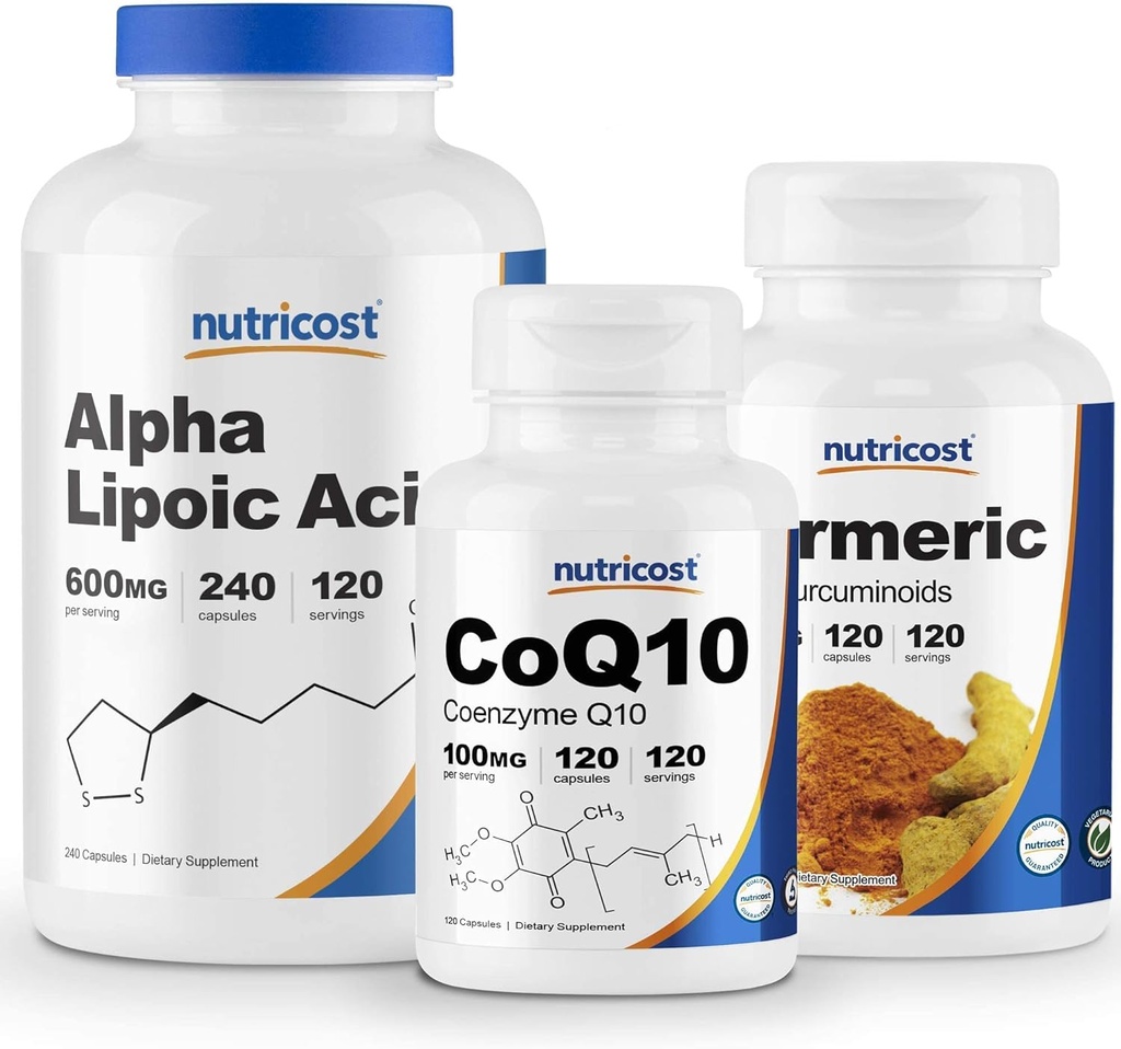 营养成本 Alpha Lipoic Acid 600mg, 240 Caps & CoQ10 100mg, 120 Caps & Turmeric 500mg, 120 Caps with BioPerine
