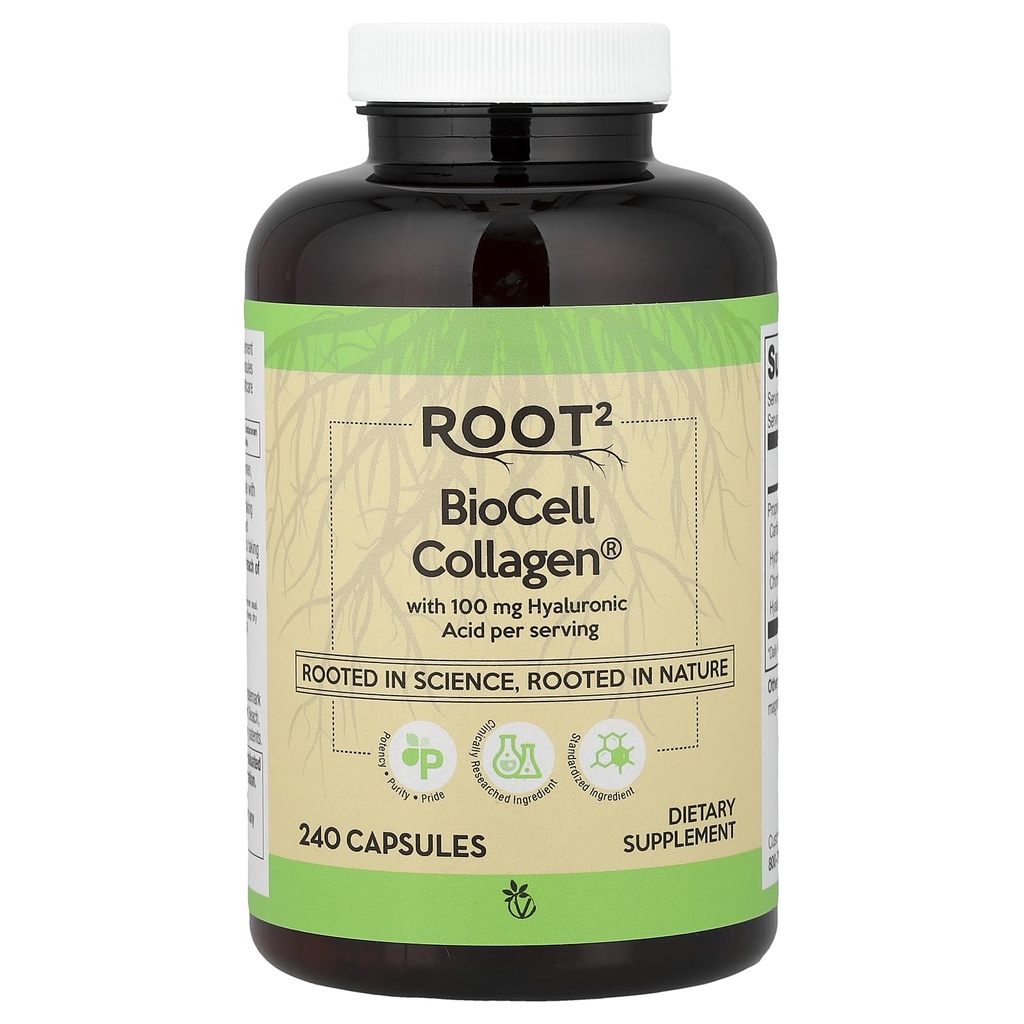 Vitacost ROOT2 含有Hyaluronic酸的生物圆柱体 -- -- 每人100毫克 -- -- 240卡普尔