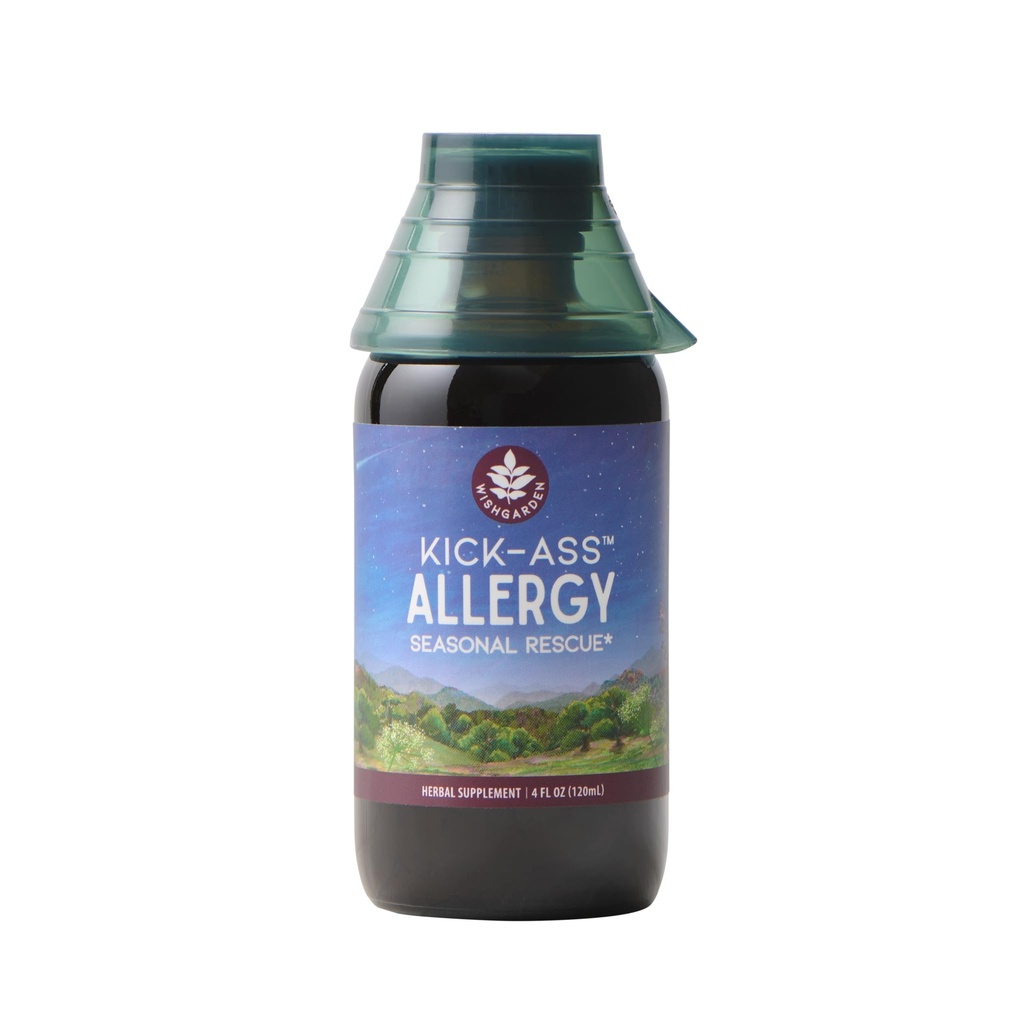 WishGarden Herbs Kick-Ass Allergy - 配有Nettle Leaf, Echinacea, & Yerba Santa的植物型非枯燥草药过敏补充剂,支持对季节性刺激剂的健康组织胺反应,4oz