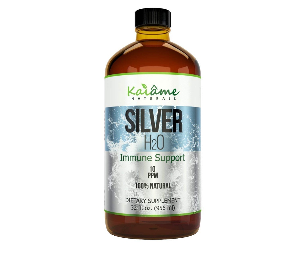 Kaiame Naturals Coloidal Silver, Ionic Silver Solutions, 10 PPM, 大型32 oz 玻璃瓶,自然免疫支持补充,成人、儿童和宠物安全