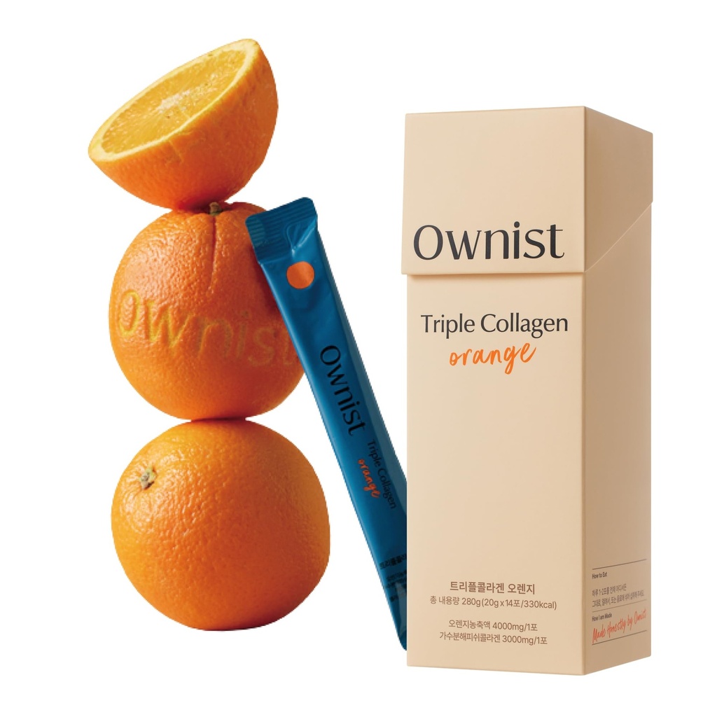 Ownist 三叠纪液体包 On-the-Go - 含水解水的海洋凝血剂,埃拉斯丁,Hyaluronic Acid 和维生素用于健康皮肤 - Orange Flavor - 14个个人棒包