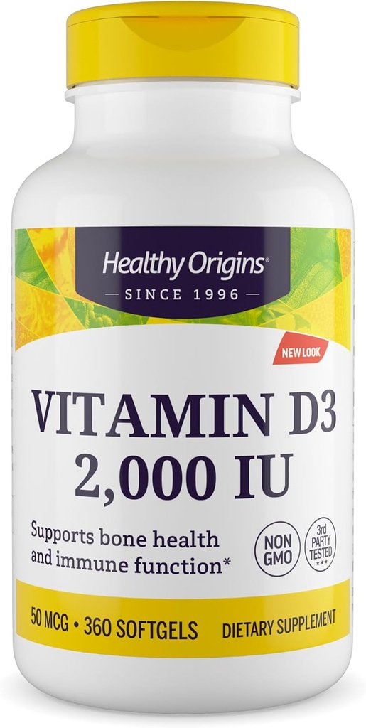 健康起源 维生素D3, 2000 IU, 360 计数