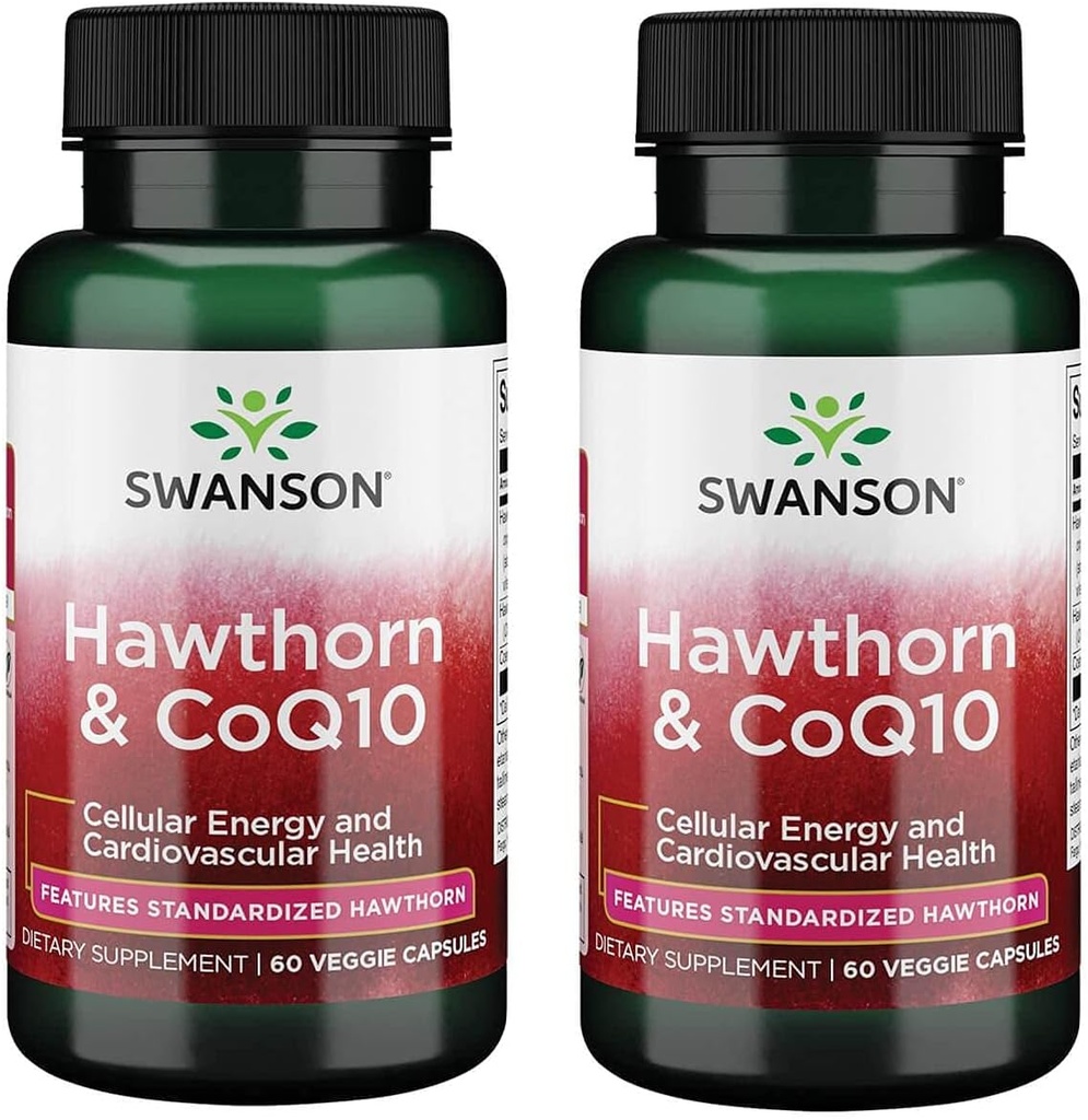 Swanson Hawthorn & Coq10 60 Veg Capsules (2 Pack) (英语).