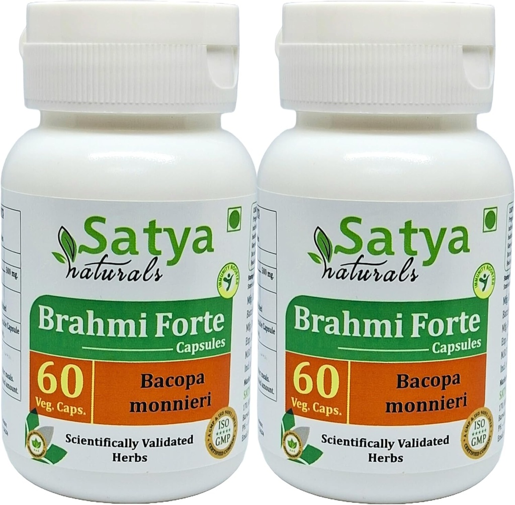 Brahmi Forte Capsules 500 mg. 60 Veg. Capsule QQ Brahmi (Bacopa Monnieri) 男女卡普勒斯摘录 Ayurvedic 草药补充剂/修复剂 10:1 福特(2瓶60 Capsules)
