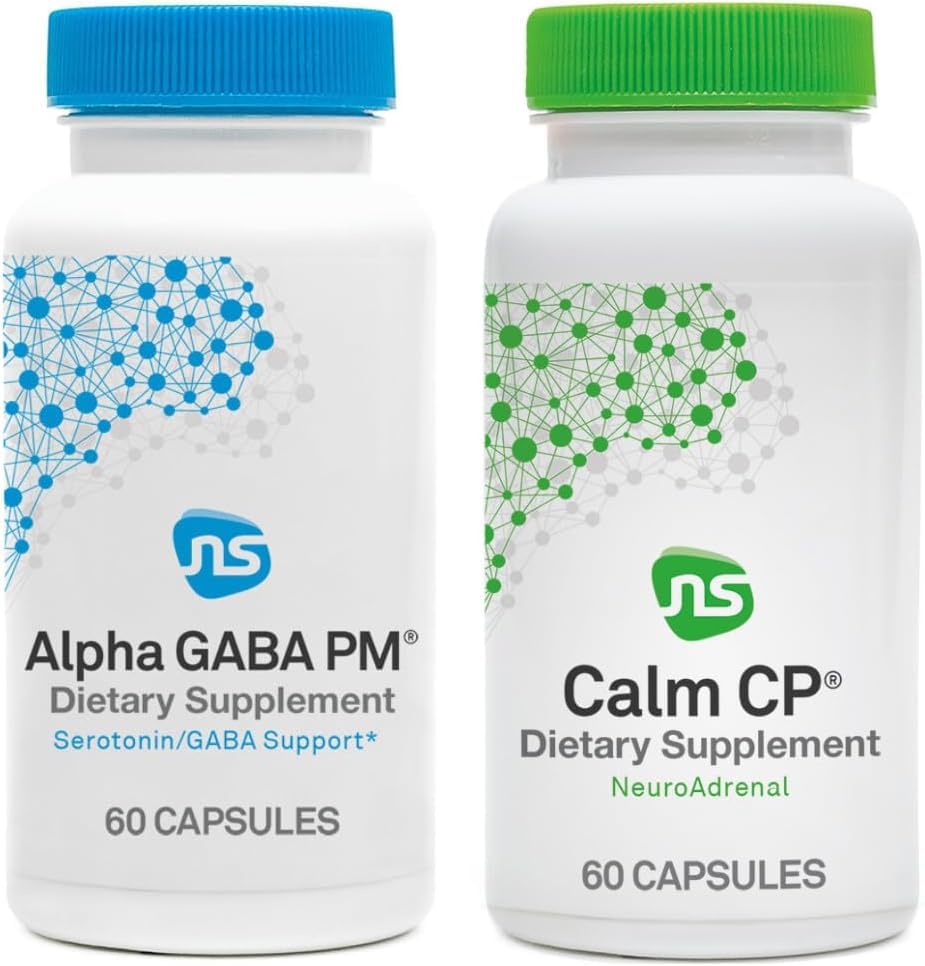 神经科学应激反应与睡眠集 - Alpha GABA PM + Calm CP 与梅拉图宁,L-Teanine,Banaba Leaf & More (两款产品,每款60个计数).
