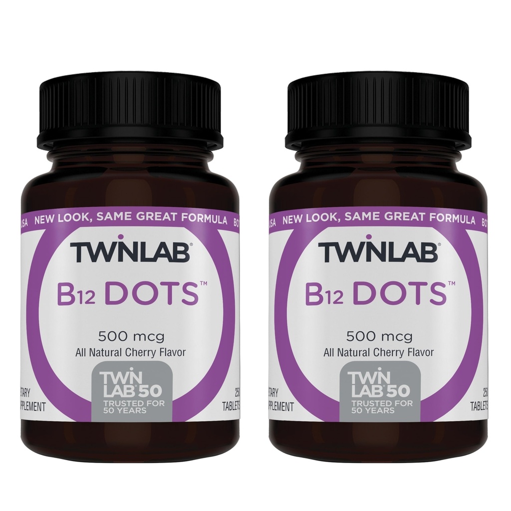 Twinlab B-12 Dots - 用维生素B12-500 mcg,250 tablets (2 Pack)的能源生产支持补充剂