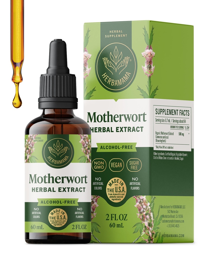 HERBAMAMA 母体小叮当 - Vegan Motherwort Herb Crap Calm Dropps for Women's Support - 非GMO,酒精和无糖液体放松补充,28日供应