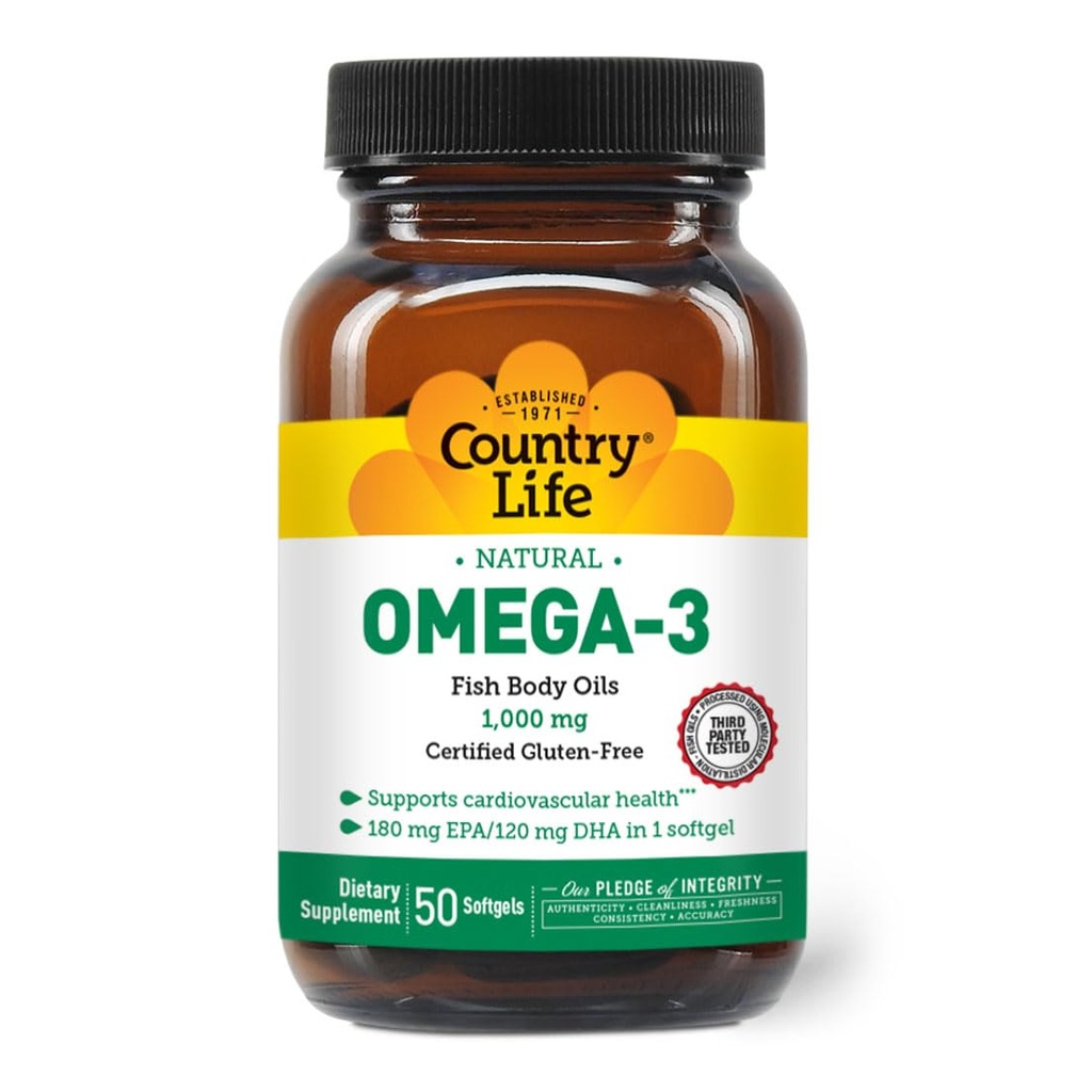 国家生活 Omega-3 鱼油补充品,1000毫克,180毫克 EPA & 120毫克 DHA, 鱼油集中, Burpless, 50 Softgels, 认证无油胶