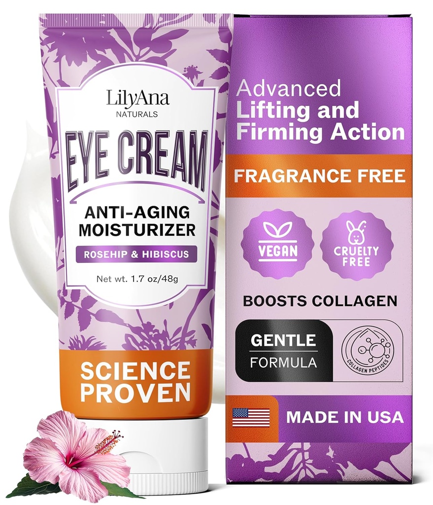 LilyAna Naturals Eye Cream for Dark Circles and Puffiness, Under Eye Cream for 皱纹和袋子,抗衰老 - 帮助改善干燥性;敏感皮肤 - 1.7 oz - 在美国制造