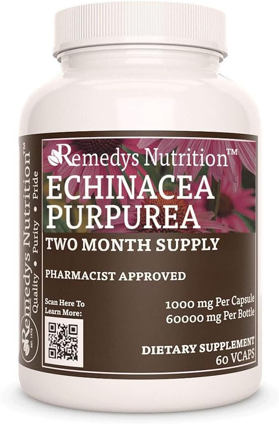 补救营养 Echinacea − 1 000毫克,60 维冈卡普勒斯草药补充 − 两个月供应