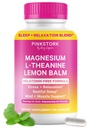 Pink Stork Magnesium Glycnit, L- Theanine, Lemon Balm - Melastonin - Free Magnesium for Sleep Support - 天然的平静和放松 - 90卡普尔
