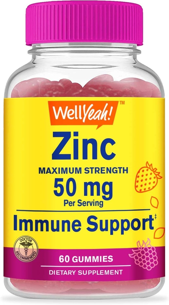 (原始内容存档于2019-03-09) (中文(简体) ). Wellyeah Zinc Gummys 50 mg - 支持健康免疫功能和抗氧化剂健康 - 自然莓 Flavor - 无糖无糖,无转基因生物 - 可口味的Gummy饮食补充品 - 60 Gummys
