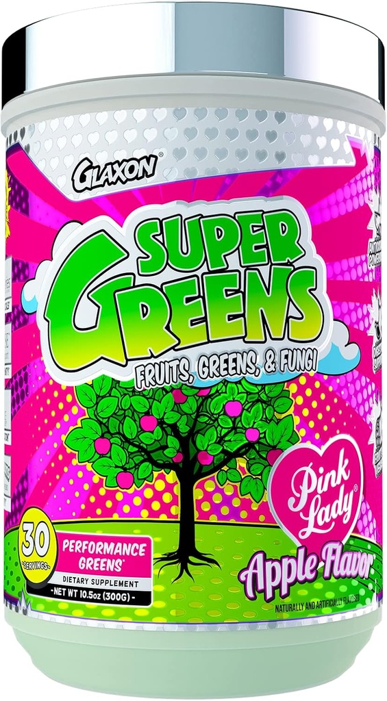 Super Greens Performation Greens Formation QQ Great Tasting QQ Fruits Greens & Fungi & Fungi 抗氧化剂和消化剂支持 QQ Boost豁免 减少炎症 QQ 30 services (Pink Lady Apple, 10.5 oz.