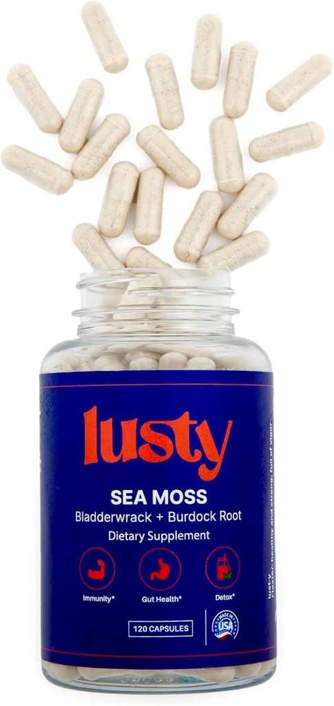 奢侈营养海 Moss Capsules - American Made - 60天供应 - 超级兴奋剂公式 - Organic Bladderwrack, Burdock root & Black Pepper 提取 - Gut Health, Brain/Conditive Boost - 豁免