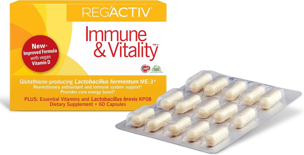 Reg'Activ Immune & Virtuality - 代谢促进剂与Lactobacillus发酵剂 ME-3 消化性健康Gut 健康补充剂,配有维根维生素 维持免疫健康必需