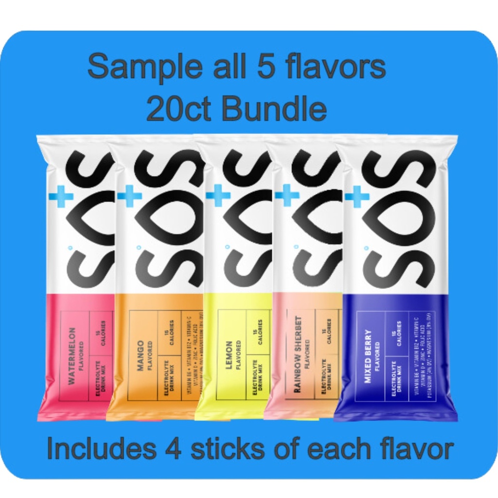 SOS 水分,电解粉包 – 低卡路里,低糖,快速还水,美国制造,Keto & Vegan 友好型 5-Flavor Variety Pack, 20 棒