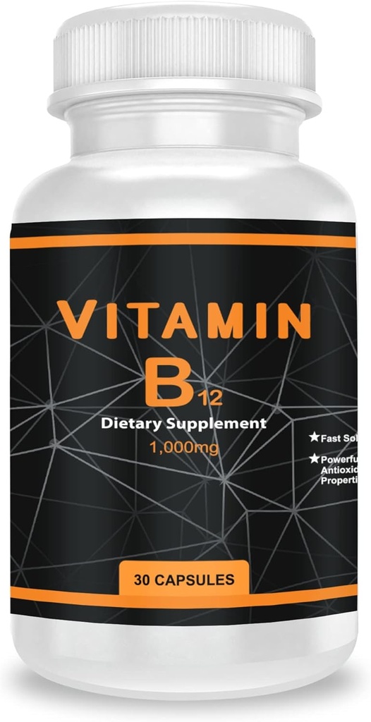 QEI 维生素B12 1000mg,支持能量代谢和神经系统维护,维生素补充,30 Capsules