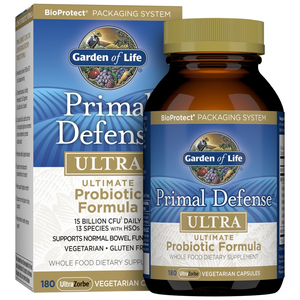 消化健康和Gut健康平衡生命维生药园、Primal Defense Ultra Ultimate公式、15亿CFU和13个Strains Plus HSO、蔬菜和Gluten Free,180 Capsules