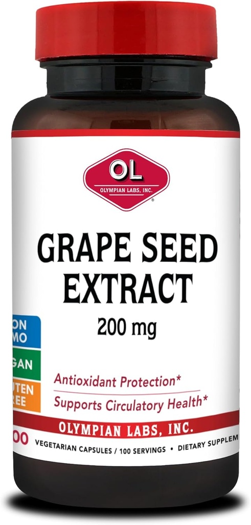 奥林匹亚实验室 葡萄种子提取卡普苏尔 - 200 mg - 100 蔬菜卡普苏尔支持心脏健康,抗氧化剂保护.