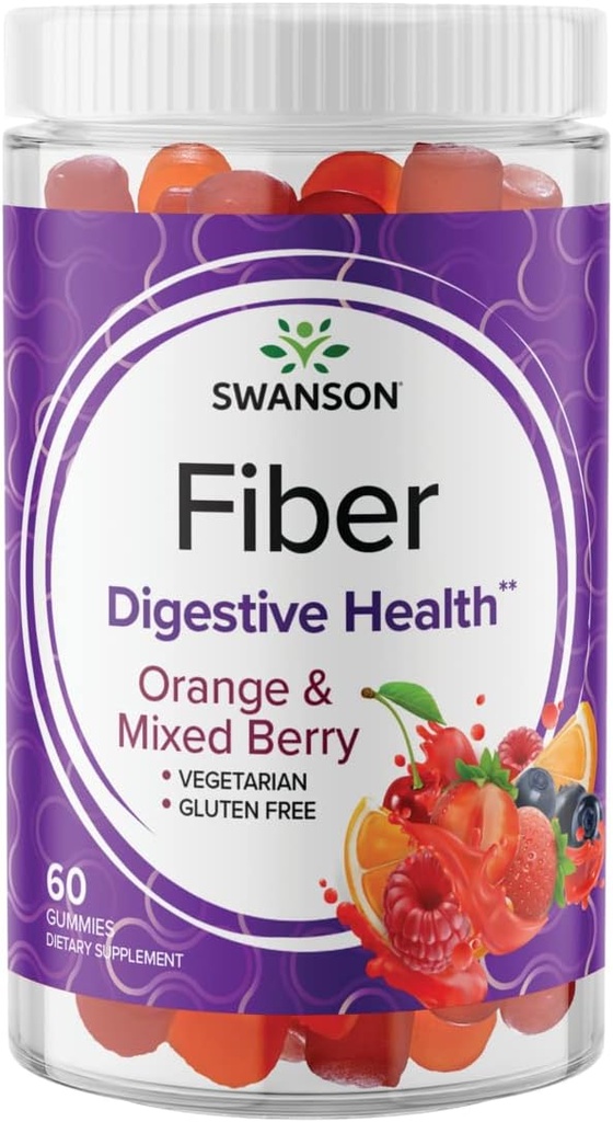 Swanson Mixed Berry Fiber Gummys - 消化性支持促进规律性和健康利比德水平 - 所有自然公式,以帮助支持健康古特微生物 - (60古米,每根5克)