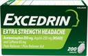 Excedrin Extra 强力疼痛救济卡片用于头痛救济, Acetaminophen 250mg, Aspirin 250mg, Cafeine 65mg, Pain Reliver, 200 Count