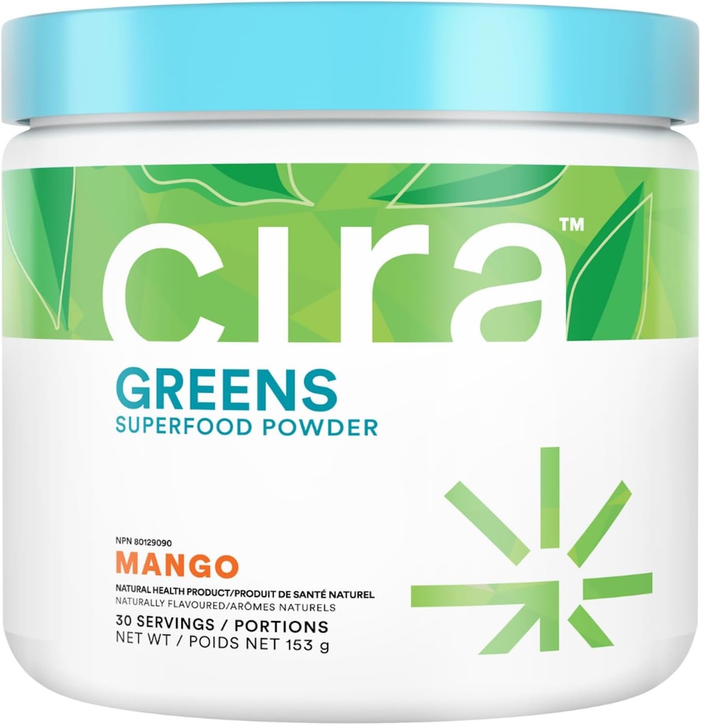 Cira Daily Greens - 自然甜化,有机螺旋藻类超级食品粉与Premium,抗氧化剂-Rich成份用于脱脂,消化, & 能源 - 芒果,30种服务
