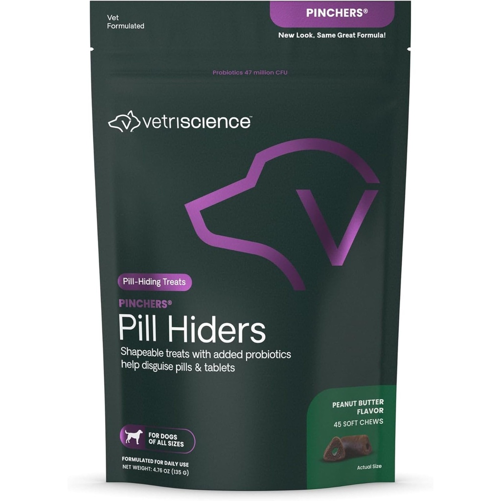 VETRISCICENCE Pinchers Pill Hiders Chews,无脂药丸包装用于养狗,Disguise Small Pills, Capsules and Tablets, Soft and Chewy, Gut and Imune Supports, Palentian Butter, 45 Counter,