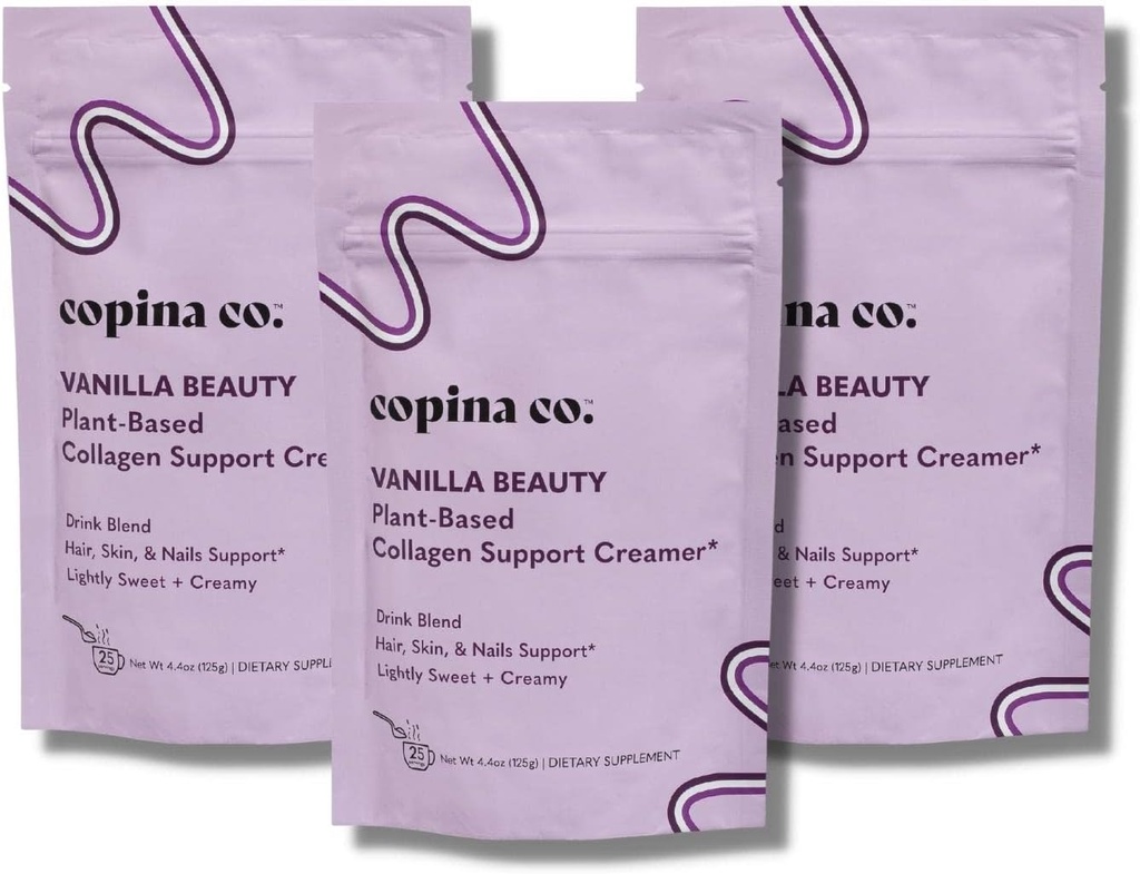 Copina Co. Vanilla Beautiful Vegan Collagen Booster Creamer - 植物基Collagen 支持 平滑饮用 Vegan Creamy Blend QQ Vanilla Flavor 3 Bags - 每袋25个服务