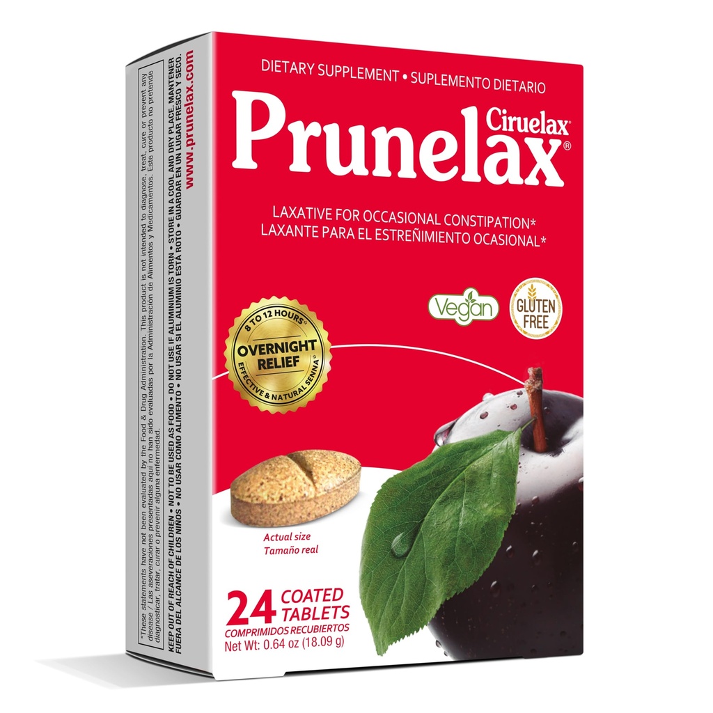 Prunelax Ciruelax 常规强力拉力板块 - 偶发便秘的过夜救济, Senna 提取, Vegan & Gluten- Free, Fast acting Gentle 救济 - 24ct
