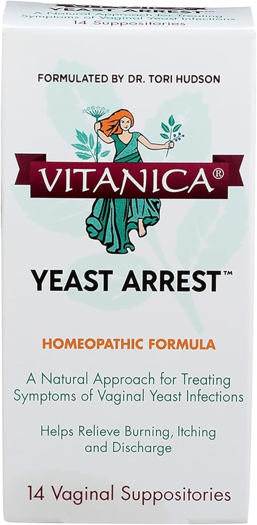 Vitanica Yeast 逮捕,Homopathic Vagen 阴道假设,用于Yeast 感染症状、救生、烧伤和排泄,并配有Boric酸、茶树油和抗生素,Vegan(Yeast 逮捕,14)