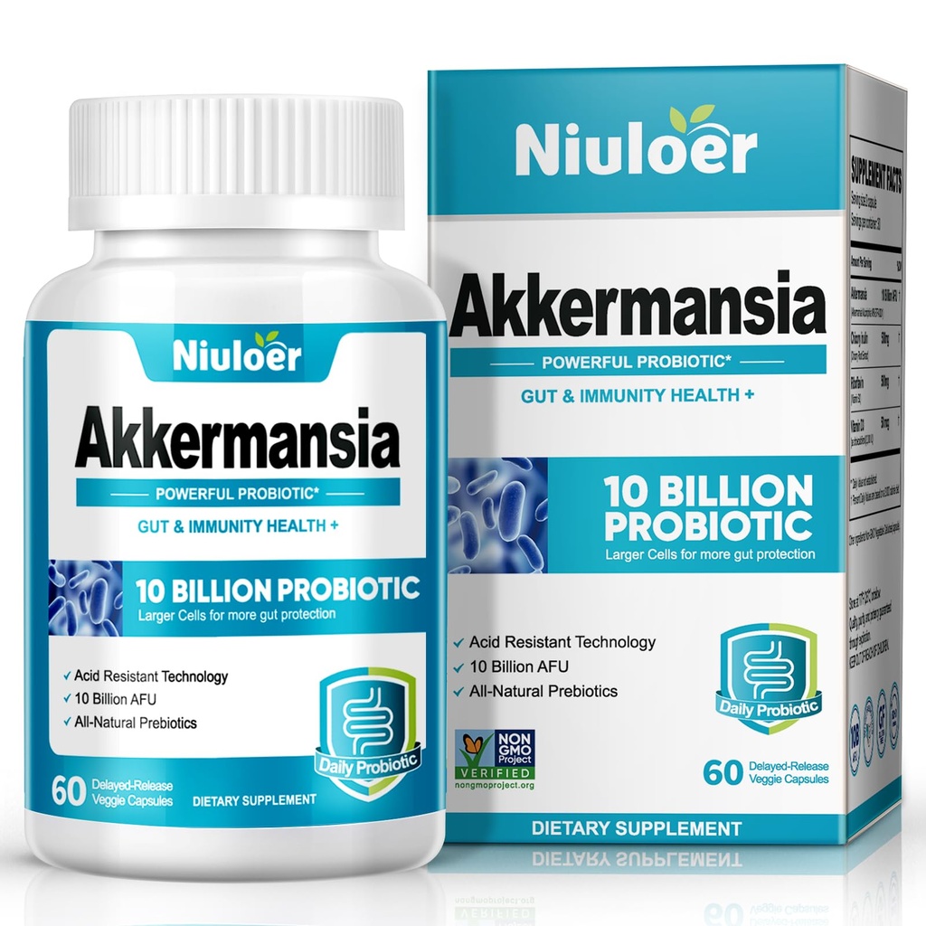 Akkermansia Probiotic, GLP-1 女性和男性的Probiotics - 10亿 APUs + 有机预生,消化,古特,Immune和总体健康,增强古特消化作用(60 Capsules, 1-Pack)