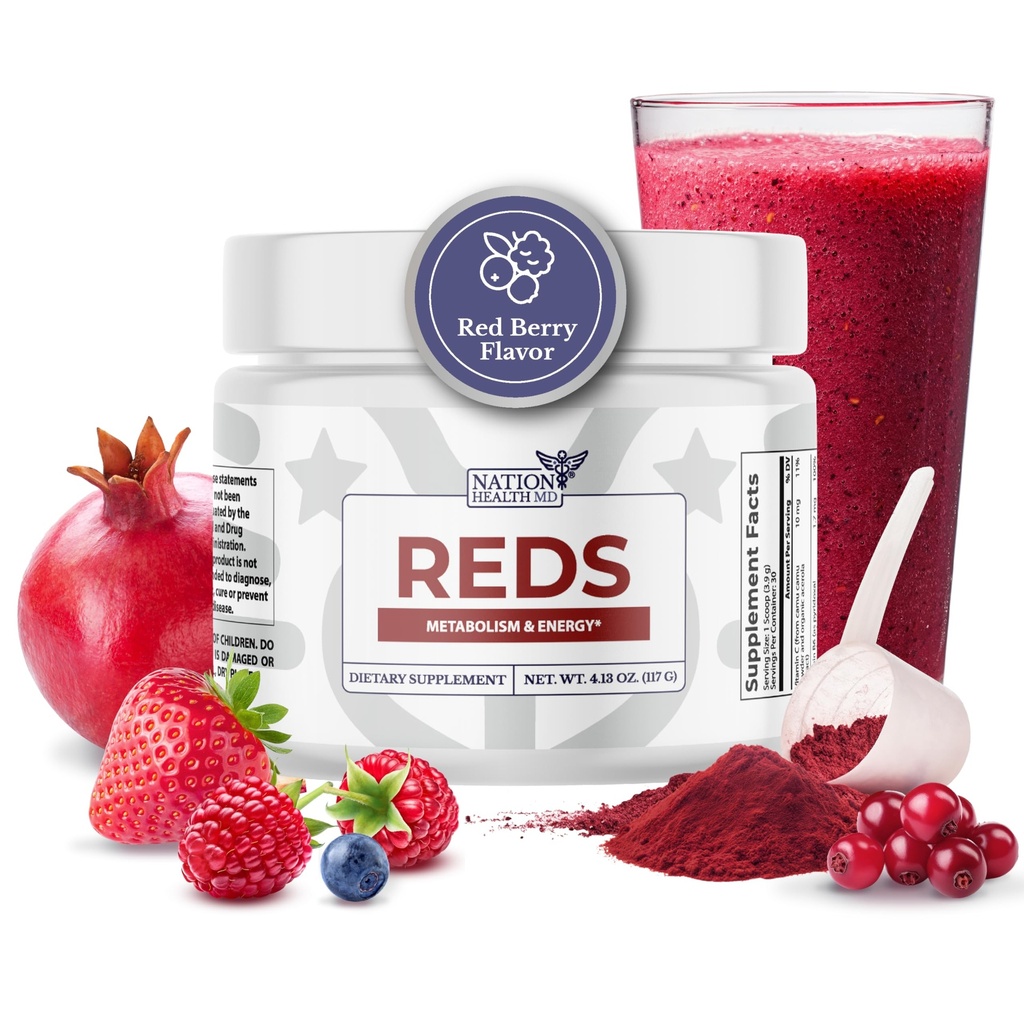 红(Reds) - 配有39种超级食品的超级红(Super Reds)粉(Super Reds) 抗氧化剂-Rich红粉(Rich) 超食品 Probiotics & 消化酶 能源 代谢与古特健康 - 红莓火焰