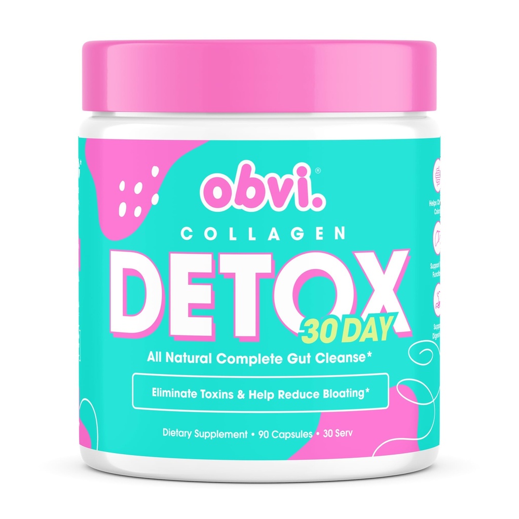 Obvi Detox Colon Cleanse Supplement QQ促进消化和古特健康, Bloating Relief, 帮助去除毒素 QQ 与牛奶亚特尔, Psyllium Husk, Senna Leaf ~ 90 Capsules ~ 30 服务
