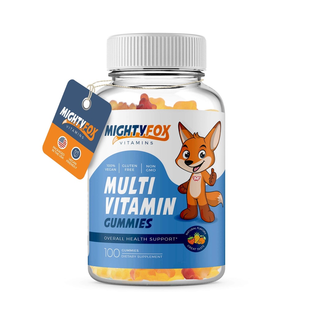 儿童多维特敏类(Multivitamin Gummys) - 非GMO, Gluten-Free, Vegan 多维特敏类(V/Vitamines C), B3, B5, B6, B12, Zinc 100 Counter, 1 Pack – 水果托德勒 少年儿童与成年人的Gumtimins