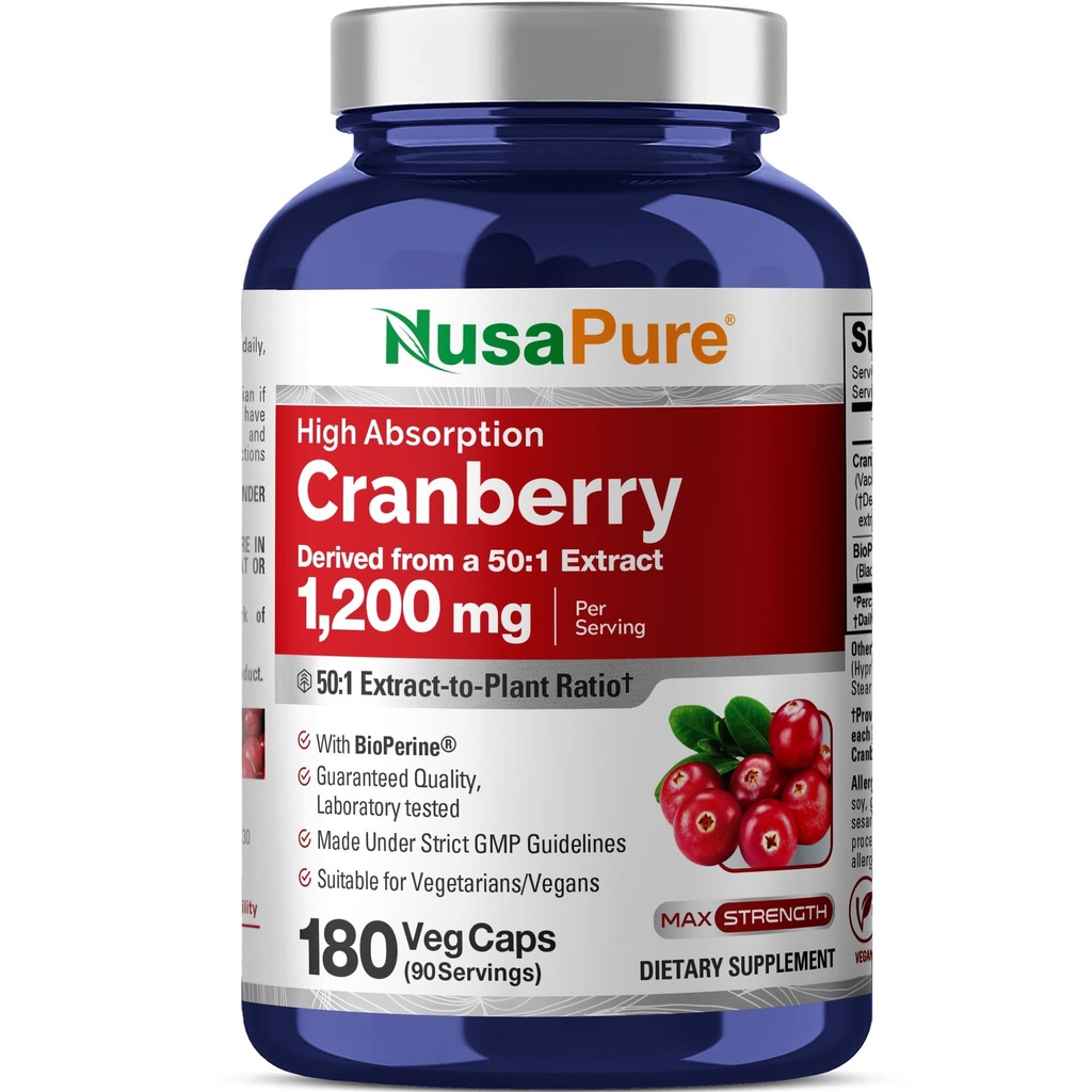 NusaPure Cranberry 60,000 mg 180 Veg Caps (Bioperine, 非GMO, Vegan) (百草枯)