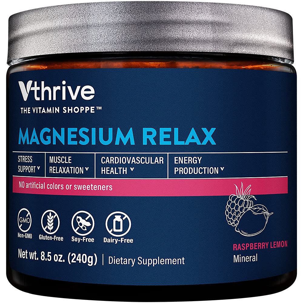 Vthrive Magnesium Relax 粉末支持压力缓解,肌肉放松和增强睡眠质量 日常平静与健康 - Raspberry Lemon Flavor (8.5 Oz. / 50 services)