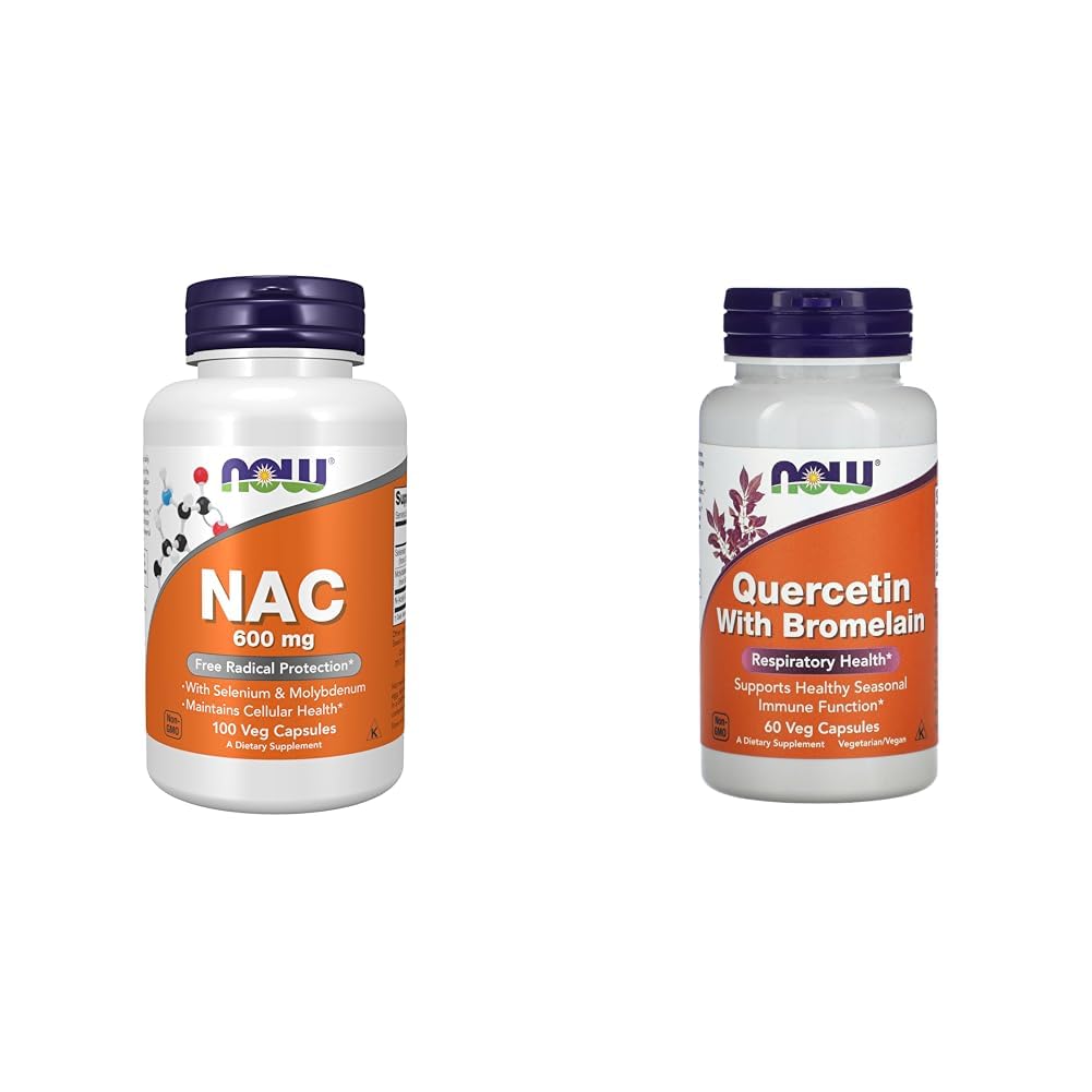 现在的补品,NAC(N-乙酰Cysteine)600毫克与硒和钼,100Veg Capsules & Now Quercetin与Bromelain - 60 Veg Capsules