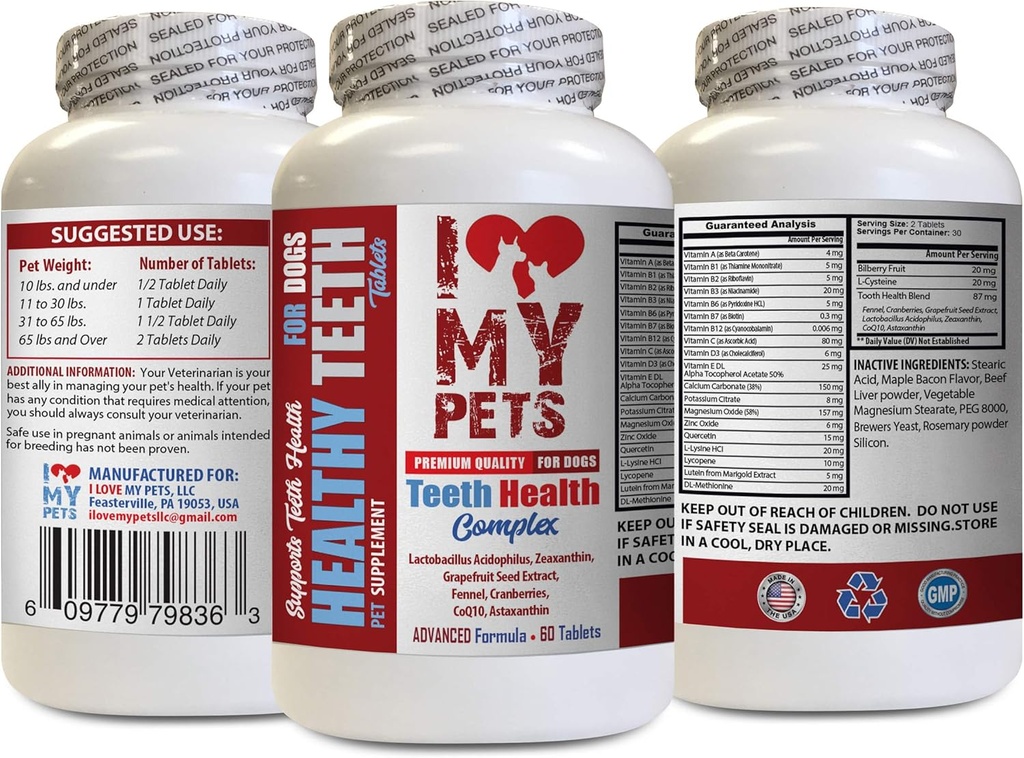 我爱我的PETS LLC 狗胶健康 - 狗齿健康综合体 - 健康口香糖和坏呼吸 - 狗矿物补充品 - 60个治疗(1瓶)
