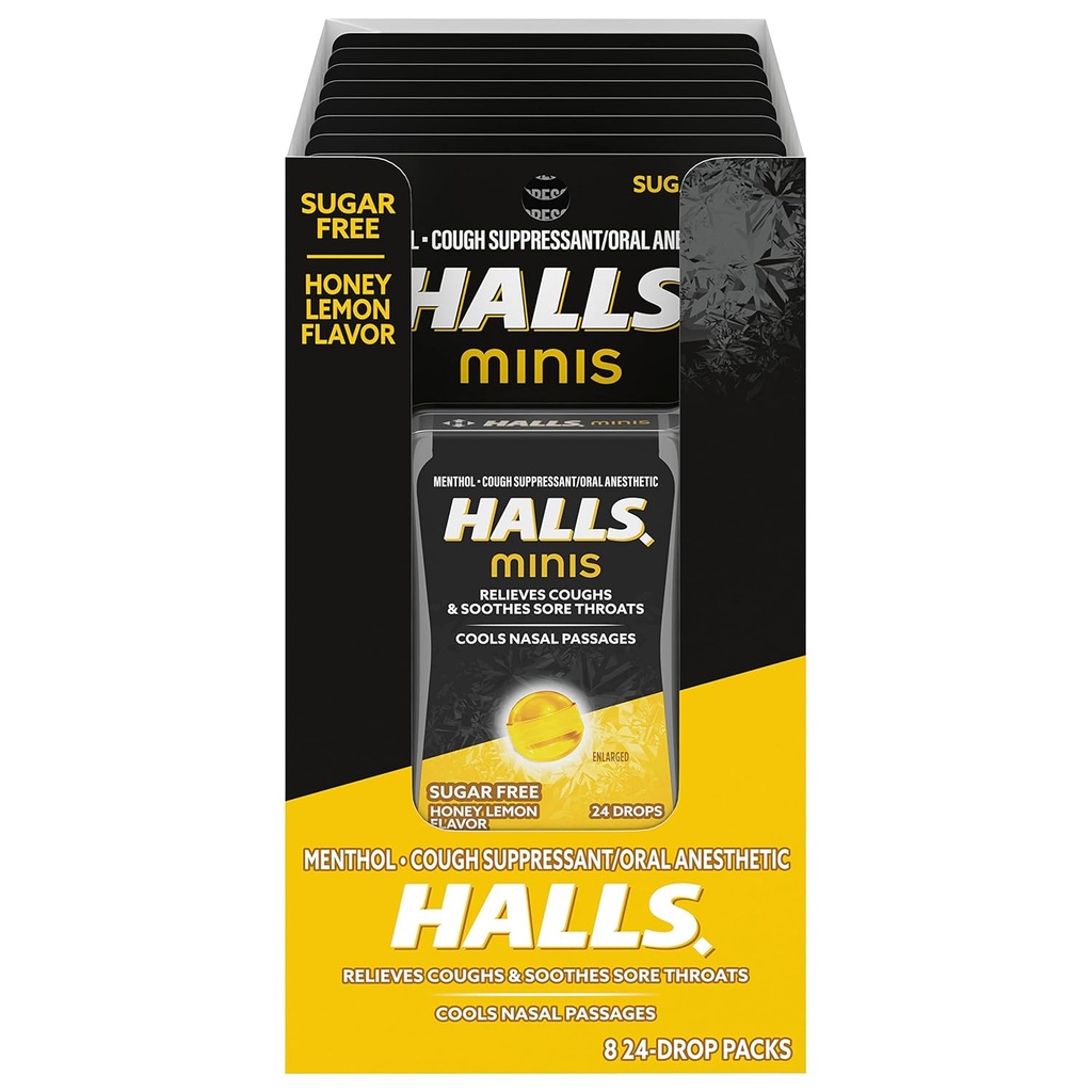 HALLS 迷你蜂蜜柠檬火焰糖 免咳液,8包24滴(共计192滴)