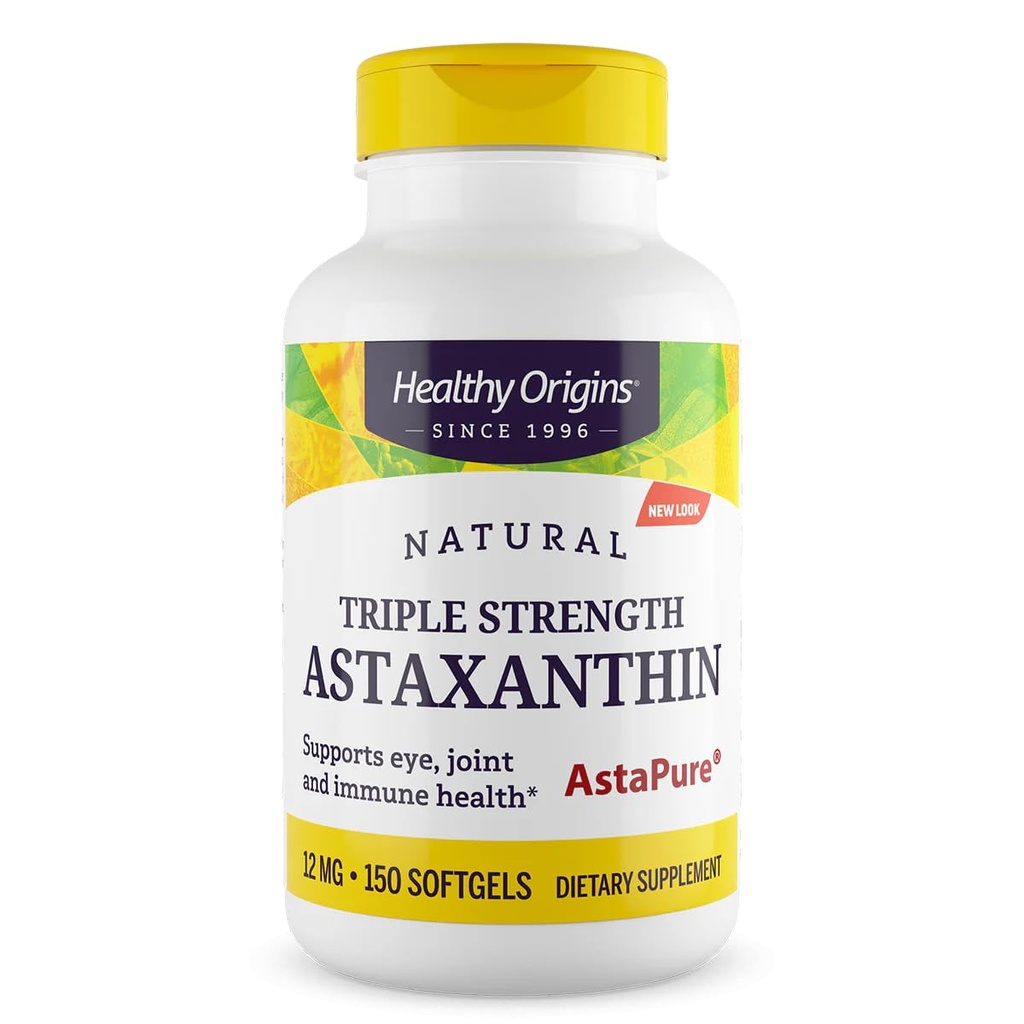 健康原产地 Astaxanthin 12 mg(自然、Astapure、三重强度、非GMO、Gluten Free、眼睛支持、联合支持、免疫支持),150软胶