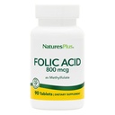 Natures Plus Folic Acid (Methylfolate) - 800 mcg, 90 Vegan 片 - 支持健康组织生长 - 蔬菜,无葡萄糖 - 90 services