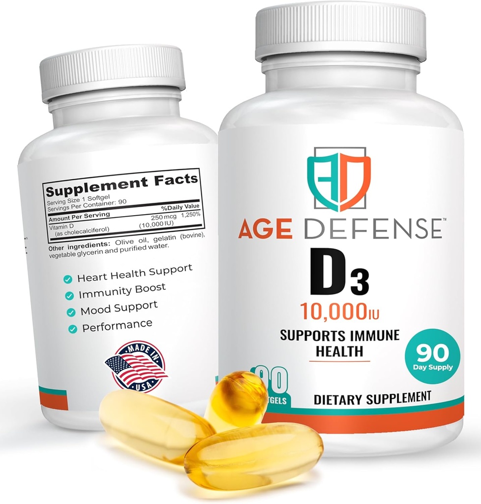 维生素D3 10000 IU - 90 维生素D 10000 IU 用于心脏健康,免疫支持,精神清晰度和肌肉功能支持 - 高剂量维生素D3 供男性和女性使用的药片 - 250 mcg