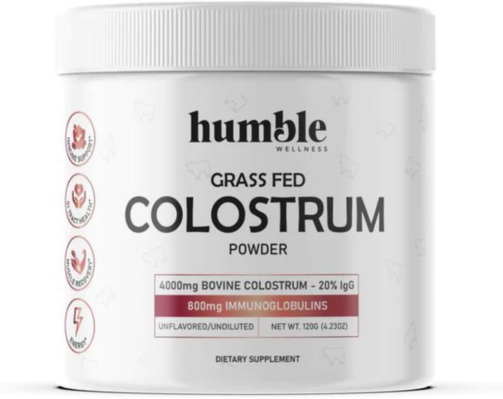 Humble Grass Fed Colostrum Powder - Grass Fed - 高IgG含量 - 4000mg Bovine Colostrum - 20% IgG - Gut Health - 发型生长,Beoth和豁免 - 30 服务