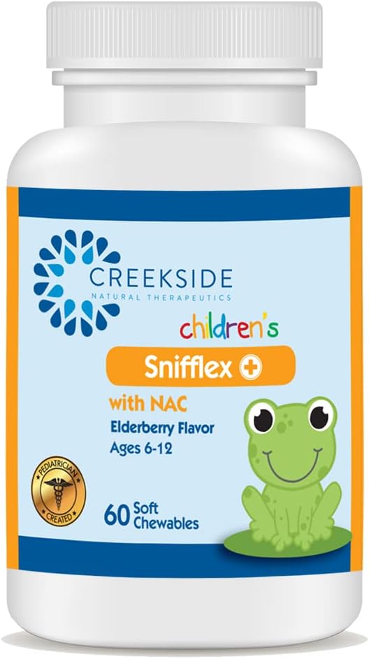 Creekside Naturals Snifflex,儿童辛纳斯和呼吸支持,长莓促进免疫健康,儿科医生与NAC,Quercetin & Bromelain, Zero Sugar, Vegan, 60 Soft Chewables 共同设计.