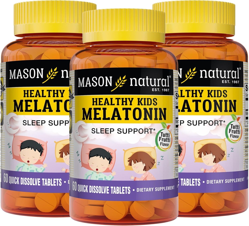 MASON NATURAL 健康儿童 Melatonin,儿童,支持健康睡眠,快动作,水果碎片,60个快速溶解片(包3)