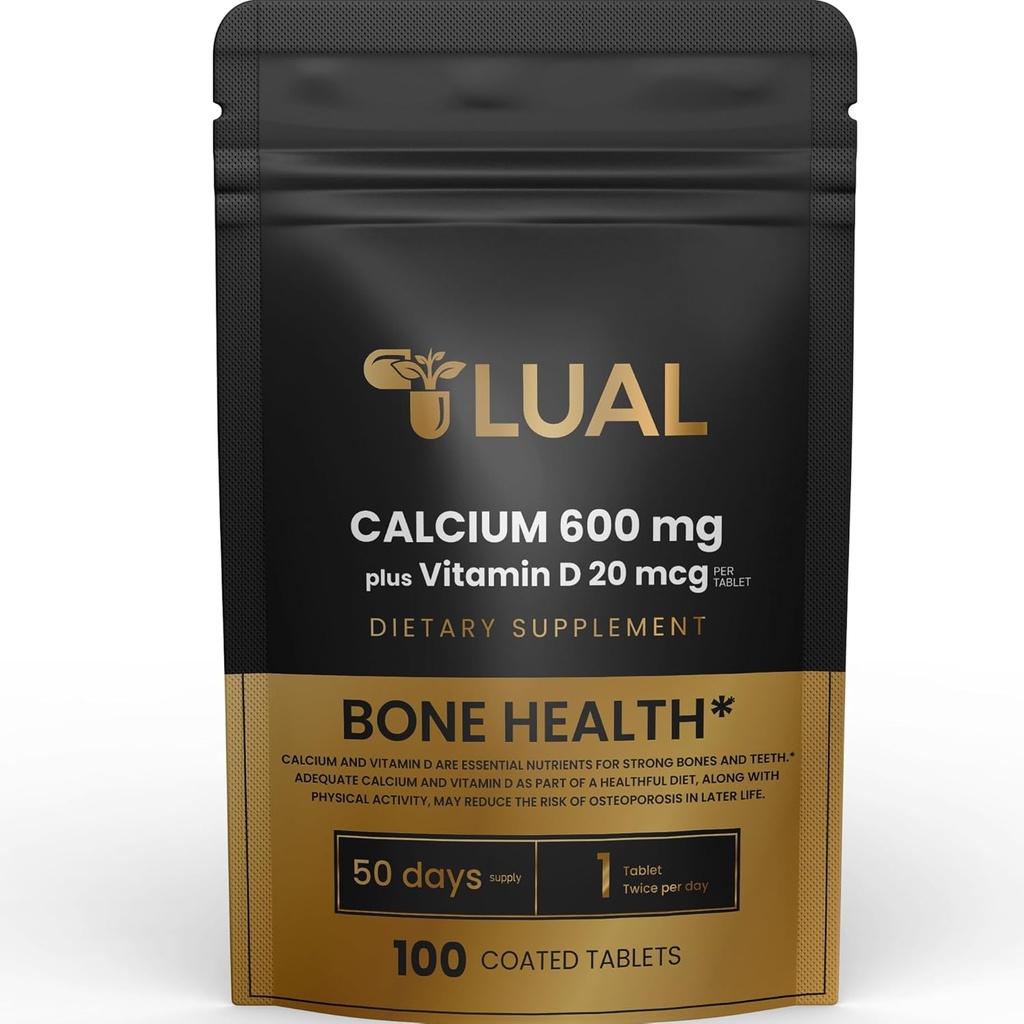 LUAL Calcium Bone 健康饮食补充药片,600毫克,100枚