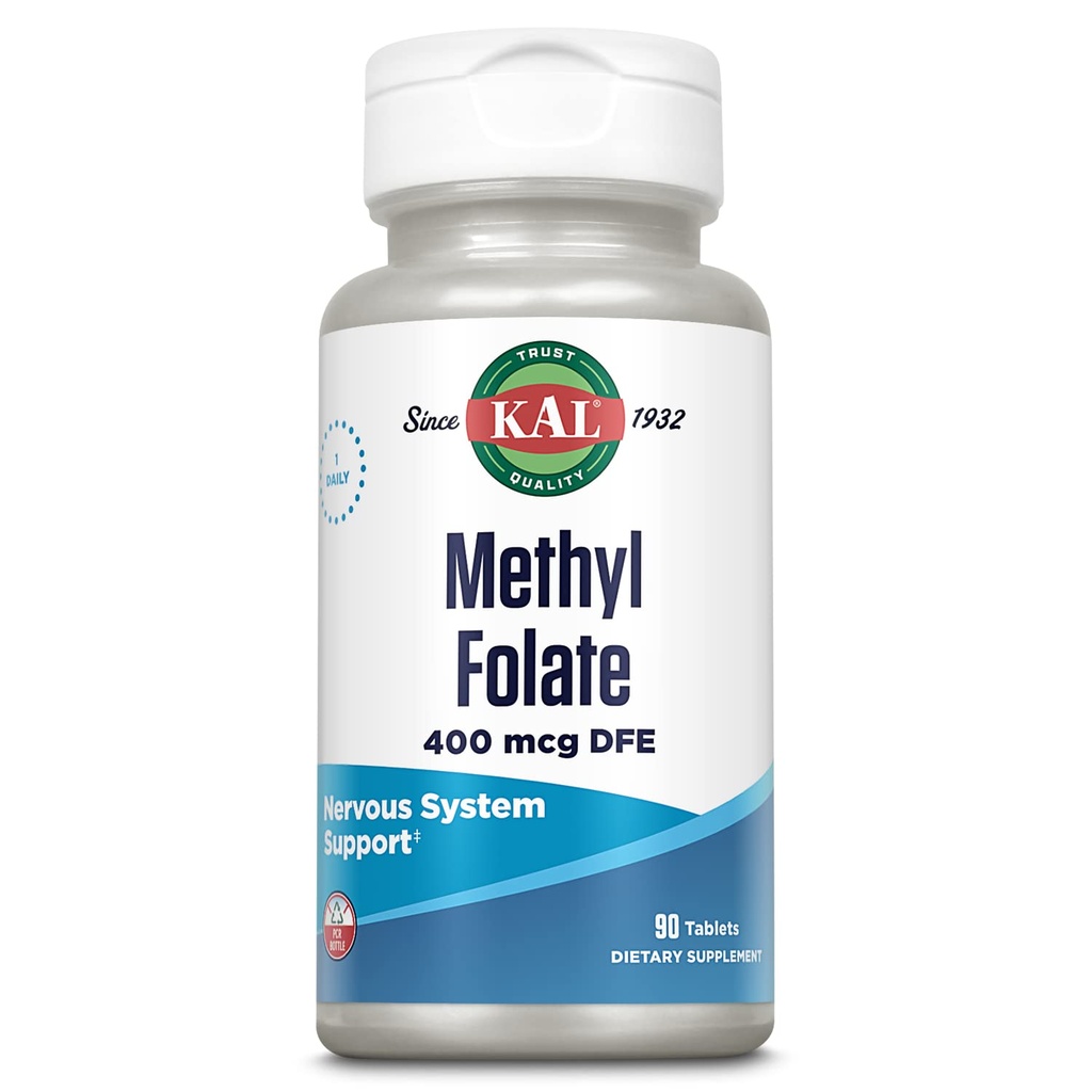 KAL Methyl Folate 400 mcg DFE, 5-MTHF 活性形态维生素B9, Folic Acid 补充剂,心脏健康,产前,摩德和脑部支持,快速溶解活性Tab,60天保障,90种服务,90片