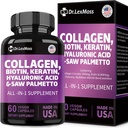 Collagen Pills Biotin Keratin Saw Palmetto Hyaluronic Acid,维生素和DHT,维生素E Folic Acid Pumkin种子 MSM 男女毛皮和钉子,60 Capsules