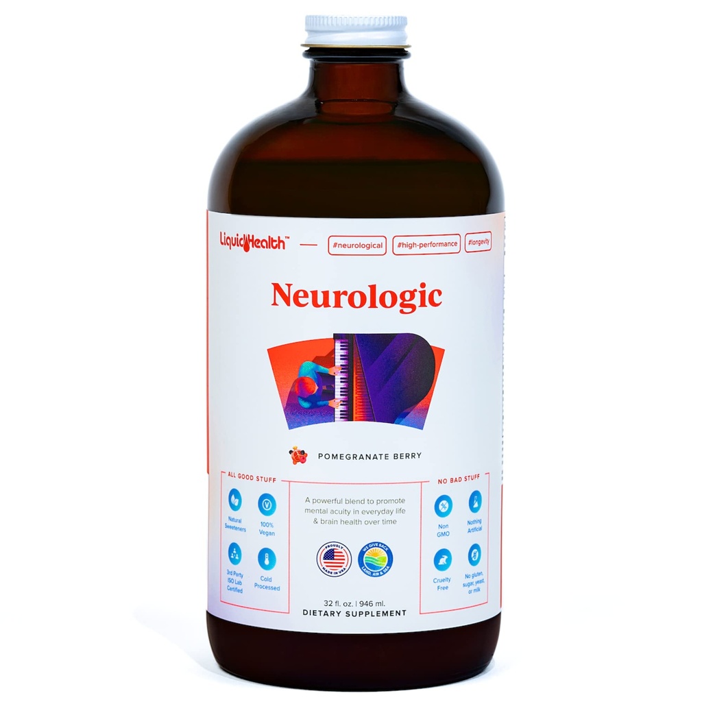 LIQUIDHEALTH 神经学焦点补充 - 认知函数、记忆和焦点的大脑助推器诺特罗奇补充剂 Ginkgo Biloba, Choline, L-Theanine & Phosphatidylserine - 美国制造(32 oz)